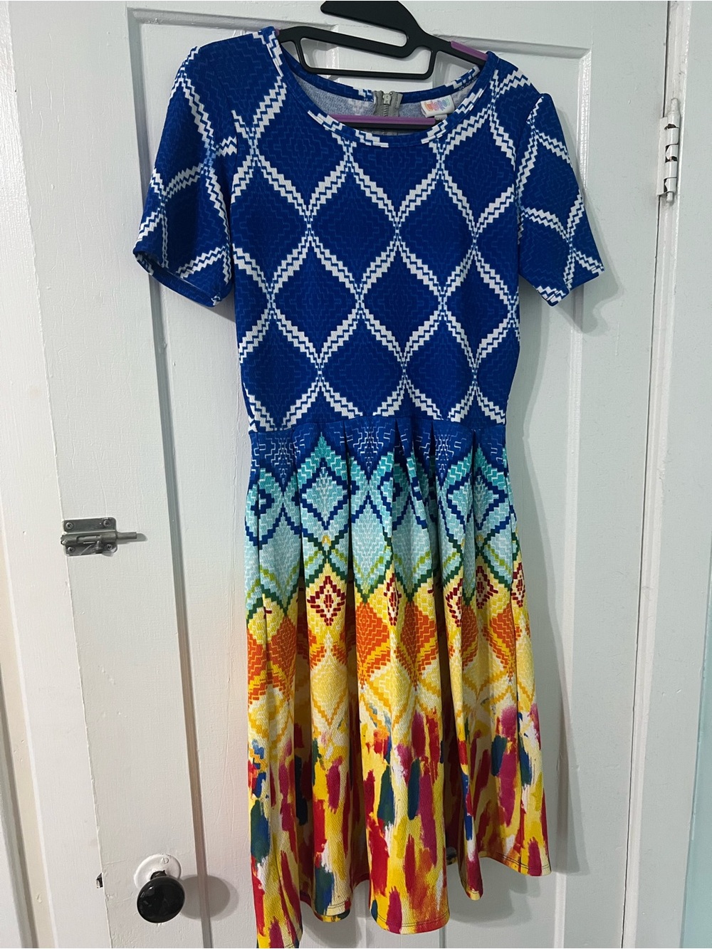 LuLaRoe Royal Blue Geometric Short-Sleeve Midi Dress